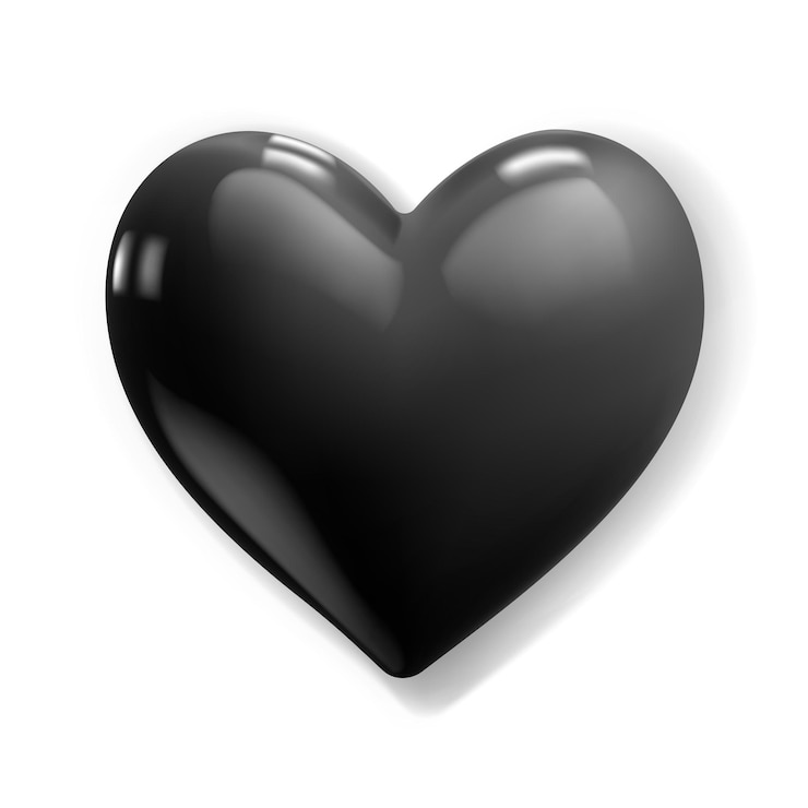 Vettore grande bellissimo cuore nero con sguardi e ombra morbida isolata su sfondo bianco