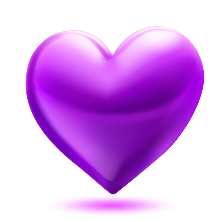 Vettore grande bellissimo cuore viola con sguardi e ombra morbida isolata su sfondo bianco