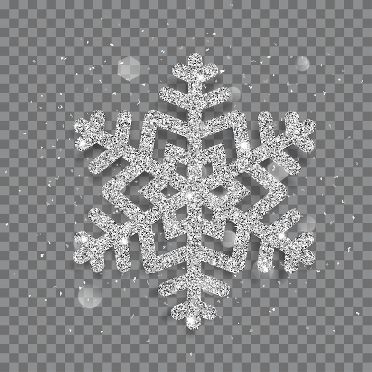 Vettore grande fiocco di neve di natale lucido fatto di glitter argento con scintillii e riflessi