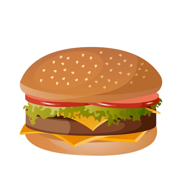 Grande hamburger realistico su sfondo bianco - Illustrazione vettoriale