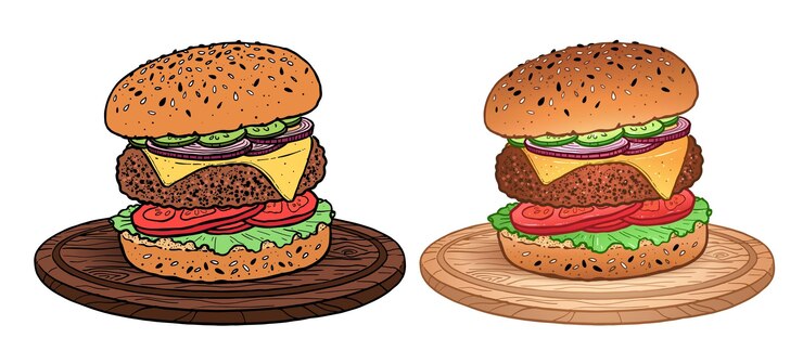 Vettore grande hamburger su tavola di legno