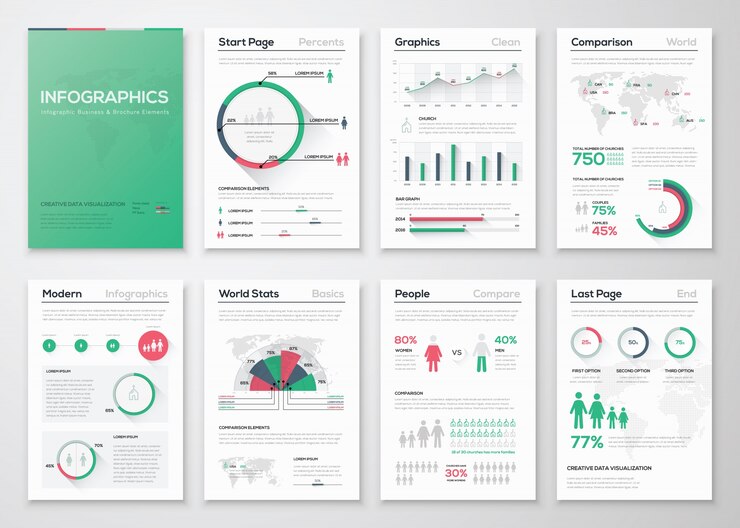 Grande insieme di elementi vettoriali infografici in stile di business piatto
