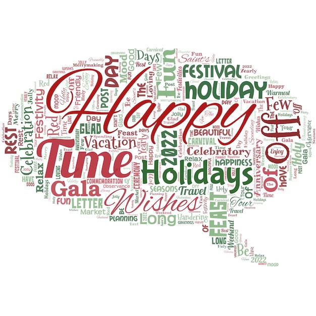 Grande nuvola di parole a forma di finestra di dialogo con parole Happy Holidays Greeting utilizzato per riconoscere la celebrazione di molte festività