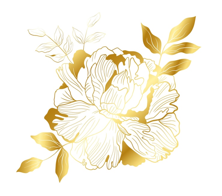 Vettore grande peonia dorata di tendenza orientale