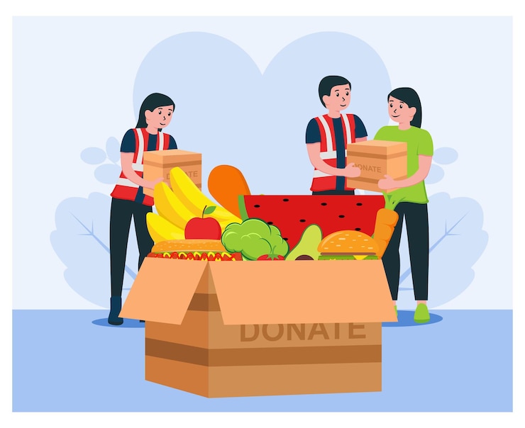 Grande scatola di donazione di cibo in design piatto