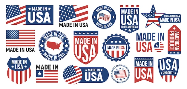 Grande serie di etichette Made in USA segni USA segni patriottici americani modelli di striscioni