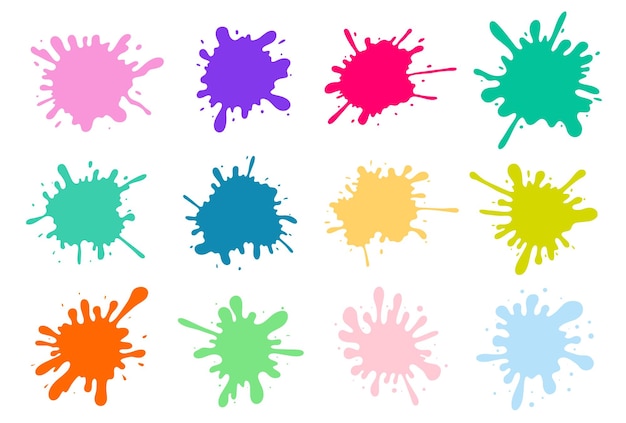 Grande serie di macchie di vernice colorate schema spruzzo di vernice isolato su sfondo bianco spruzzo rotondo