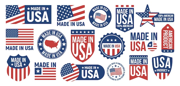 Grande set di etichette Made in USA segni segni patriottici USA modelli di banner americani
