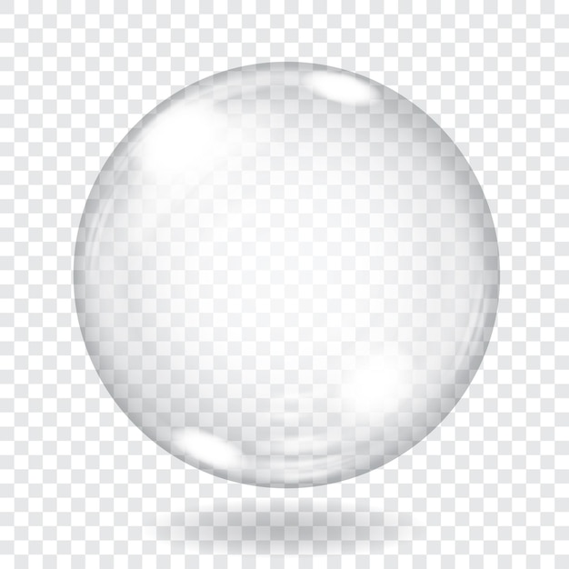 Grande sfera di vetro trasparente con riflessi e ombre. Trasparenza solo nel file vettoriale