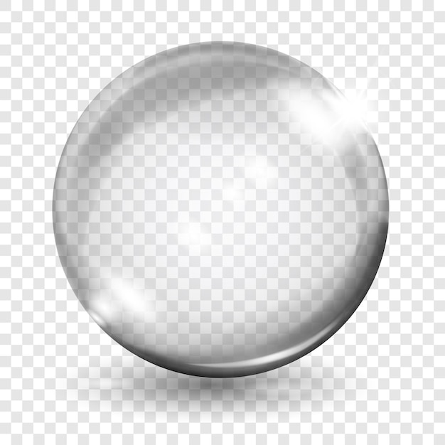 Grande sfera grigia traslucida con riflessi e ombre su sfondo trasparente. Trasparenza solo in formato vettoriale