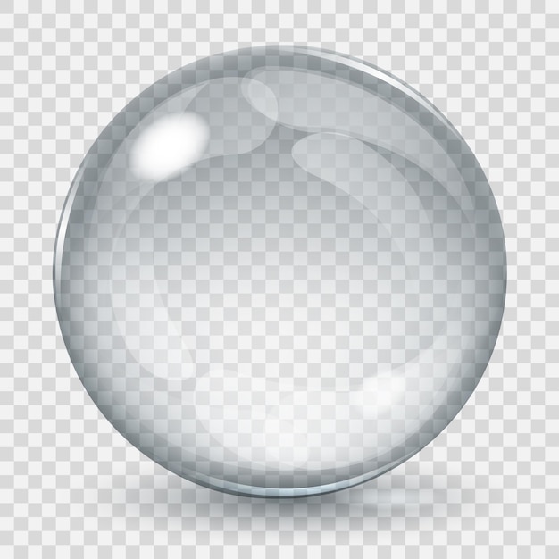 Grande sfera in vetro trasparente con riflessi e ombre