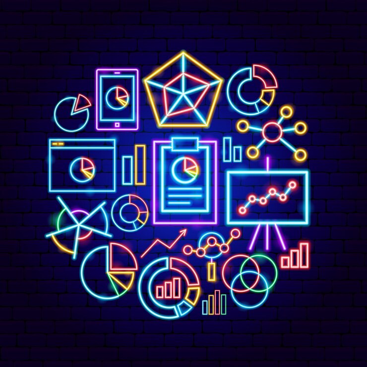 Vettore graph pie infographic concetto neon