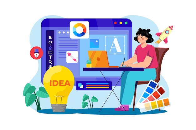 Graphic Designer Illustrazione concetto su sfondo bianco