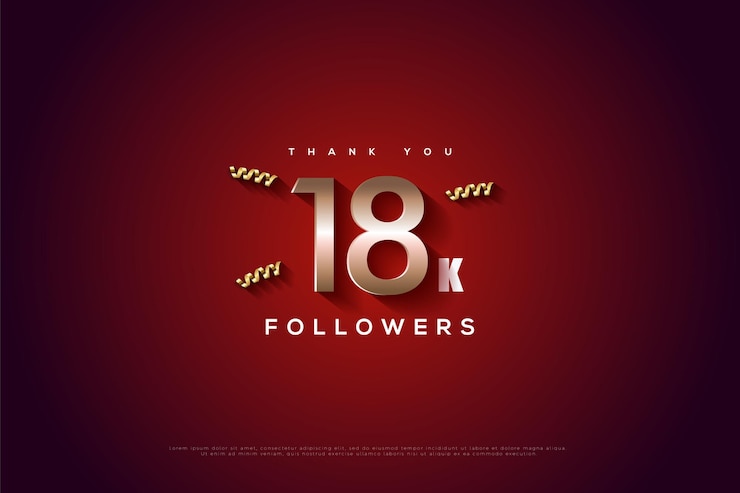 Grazie 18k followers su un rosso con effetto luce e tre nastri dorati