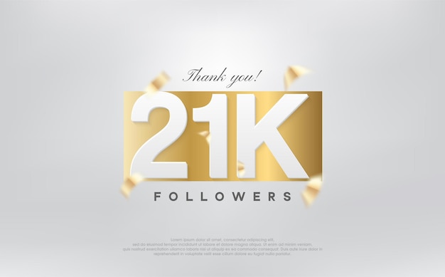 Grazie 21k follower design semplice con numeri su carta dorata