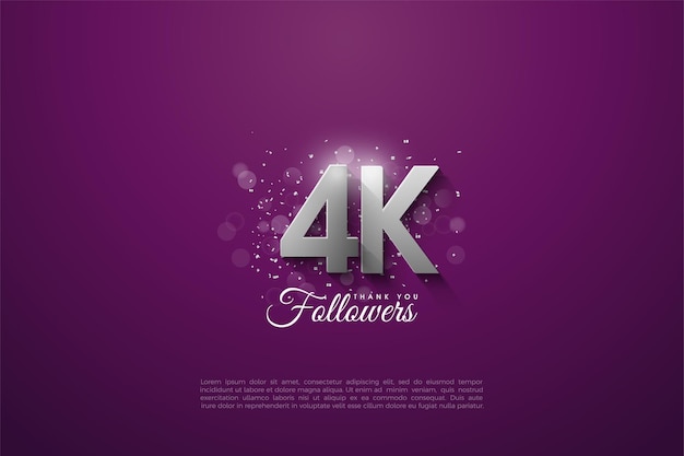 Grazie a 4k follower con cifre argentate sovrapposte su sfondo viola
