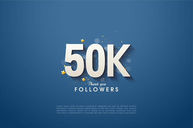 Grazie a 50k follower con i numeri ombreggiati su sfondo blu navy.