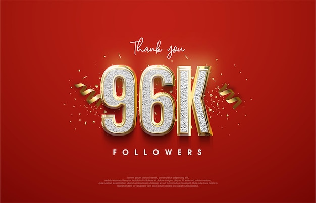 Grazie ai follower per 96k con numeri d'oro su uno sfondo rosso