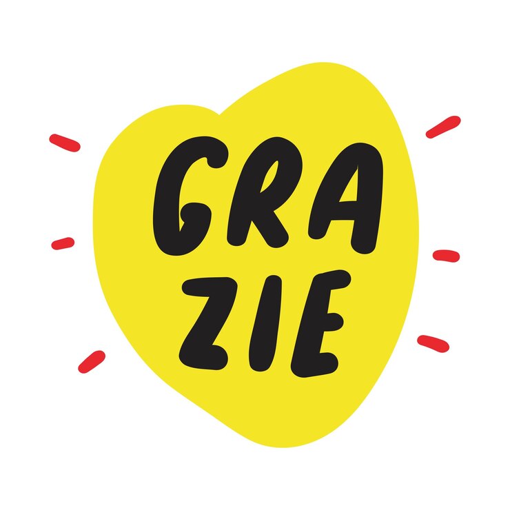 Vettore grazie cuore giallo rosso lingua italiana grazie progettazione grafica vettoriale su sfondo bianco