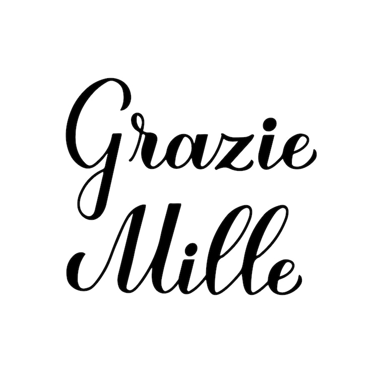 Vettore grazie mille calligrafia scritte a mano in lingua italiana isolato su sfondo bianco modello vettoriale per matrimonio grazie card tag banner poster etichetta adesiva ecc