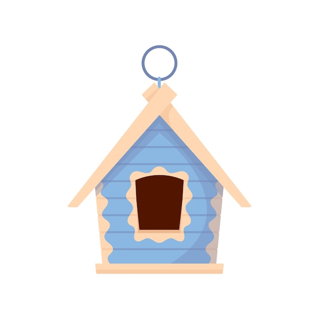 Graziosa casetta per uccelli in legno di colore blu, casetta per uccelli isolata, casa o nido con tetto inclinato e ingresso con foro su bianco