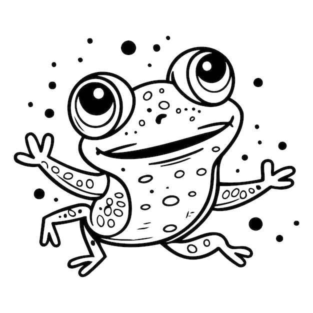 Graziosa rana dei cartoni animati con occhi grandi Illustrazione vettoriale isolata su sfondo bianco