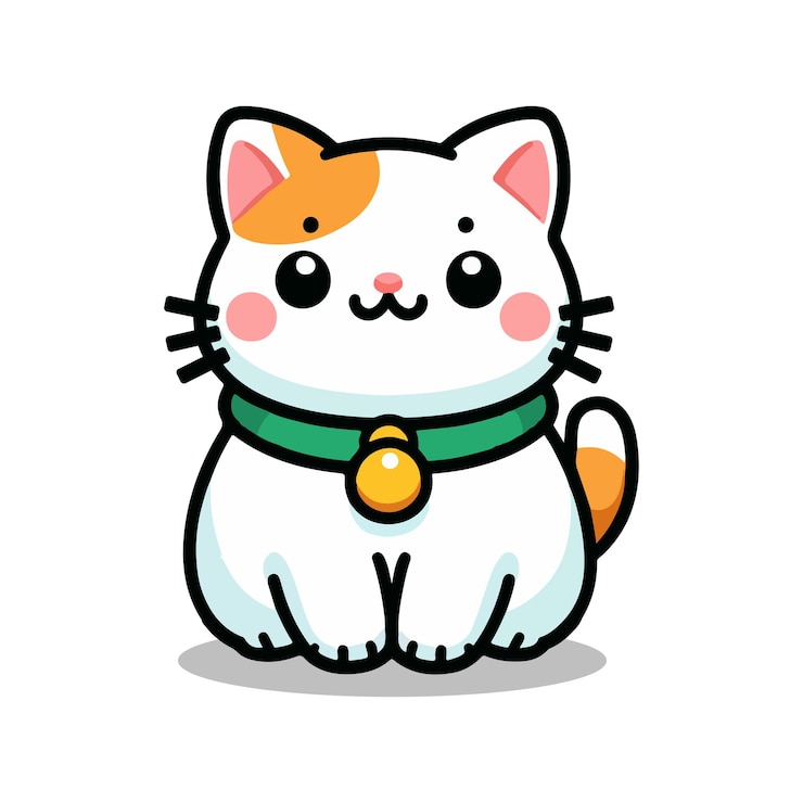 Vettore grazioso gatto fortunato seduto cartone animato icona vettoriale illustrazione