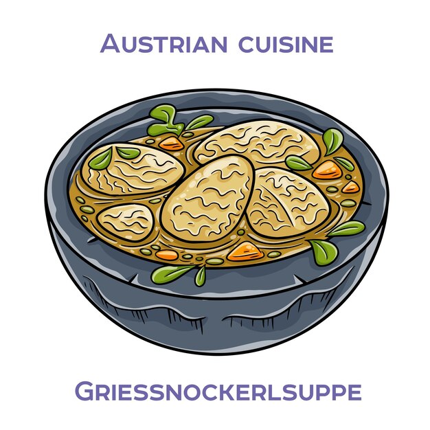 Griessnockerlsuppe è una zuppa tradizionale austriaca fatta con gnocchi di brodo e verdure