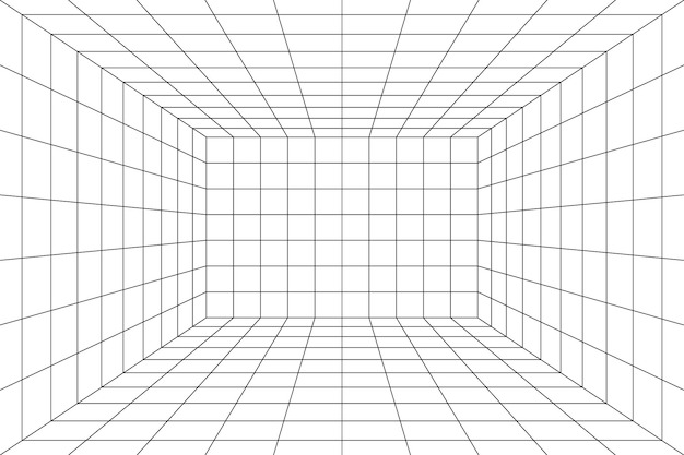 Griglia digitale dello spazio della stanza 3d con una prospettiva a un punto