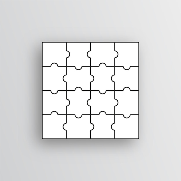 Griglia quadrata dei pezzi del puzzle Griglia del profilo del puzzle Sagoma del mosaico con 16 dettagli
