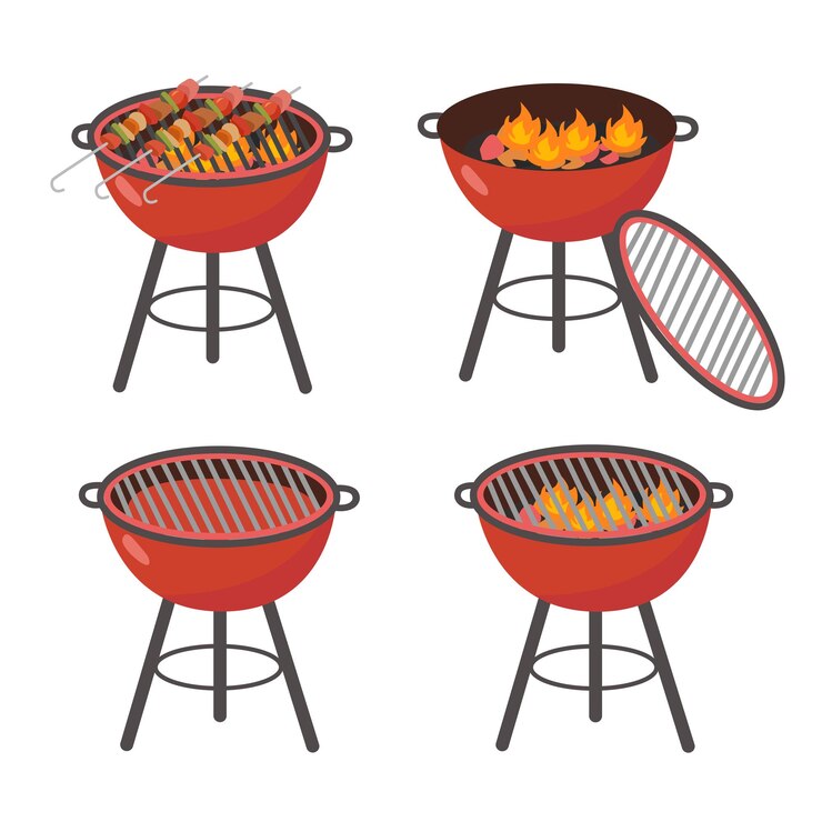 Vettore grill vector barbecue clipart with skewers camping element outdoor activity flat cartoon vector