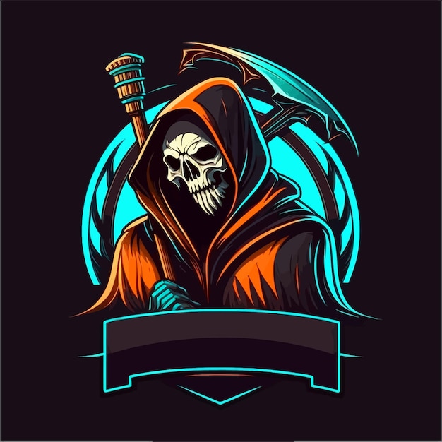 Grim Reaper esports mascotte, modello di logo di gioco, illustrazione