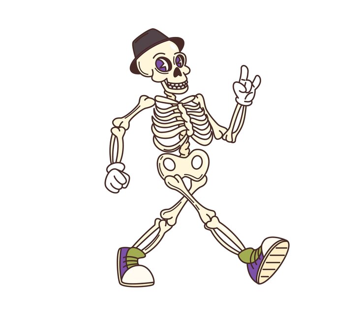 Vettore groovy halloween personaggio di cartoni animati scheletro