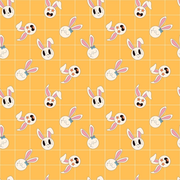 Groovy hippie Happy Easter seamless pattern Sfondi pasquali in stile cartone animato retrò anni '60 e '70 alla moda