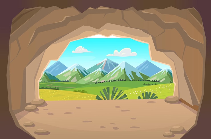 Vettore grotta uscita dalla grotta illustrazione in stile cartone animato per giochi
