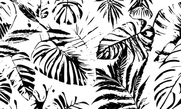 Grunge dettagliata struttura astratta nera foglie tropicali sfondo vettoriale