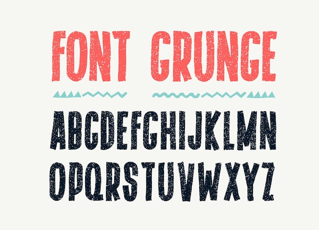 Grunge font alfabeto con lettere maiuscole Texture sporche nere Font tipografico in difficoltà con tratti di pennello secco Lettere maiuscole caratteri vettoriali disegnati a mano caratteri con una struttura inchiostro grezzo