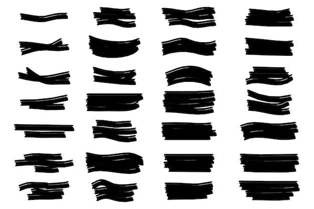Grunge marker macchie evidenziare strisce Nero linea di penna permanente segno consistenza pennello linee di scarabocchi incrociate sottolinea strisciato vettore isolato su sfondo bianco illustrazione