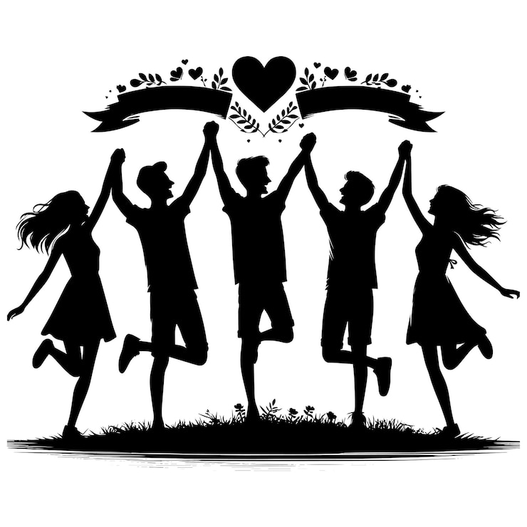 Vettore gruppo di amici che si godono il giorno dell'amicizia illustrazione vettoriale della silhouette isolata sullo sfondo bianco