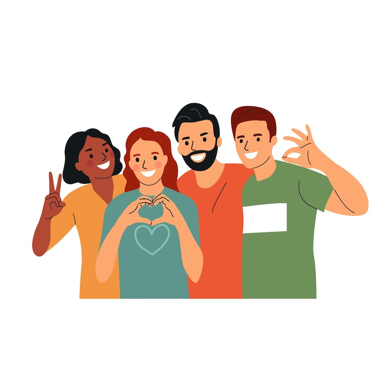 Vettore gruppo di amici di amicizia delle relazioni umane illustrazione di un cartone animato piatto vettoriale