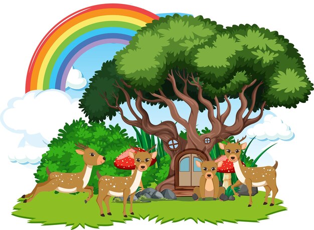 Gruppo di cervi con albero