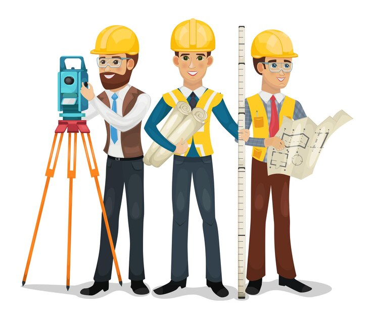 Vettore gruppo di ingegneria geometra ingegnere civile e architetto illustrazione vettoriale isolata