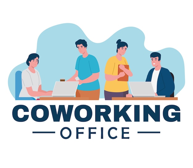 Gruppo di lavoratori coworking personaggi di ufficio
