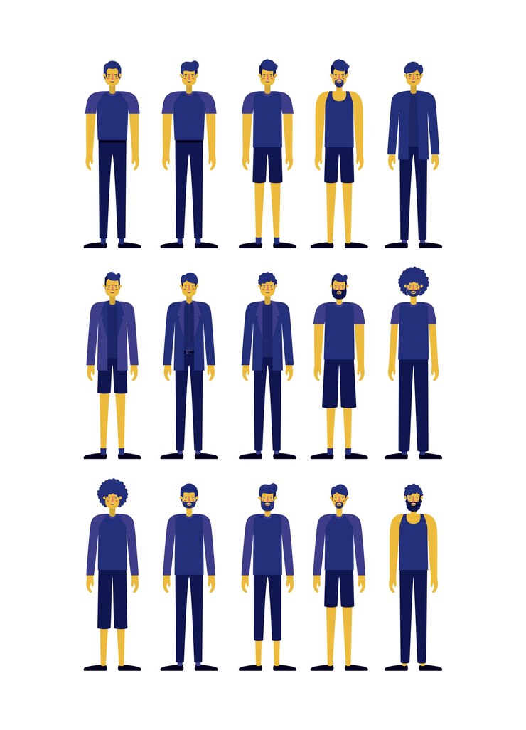 Vettore gruppo di personaggi di stili retrò uomini