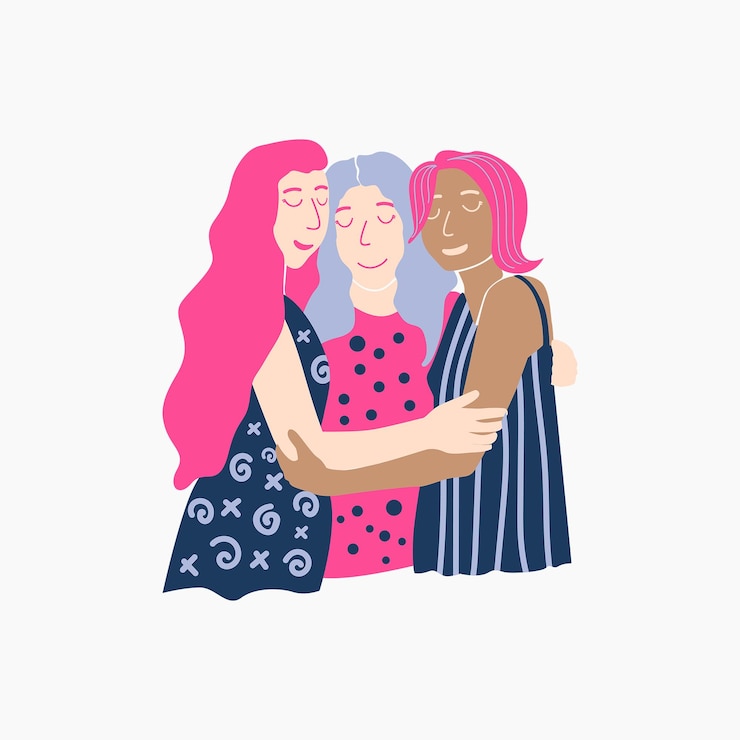 Vettore gruppo di ragazze che abbracciano illustrazione