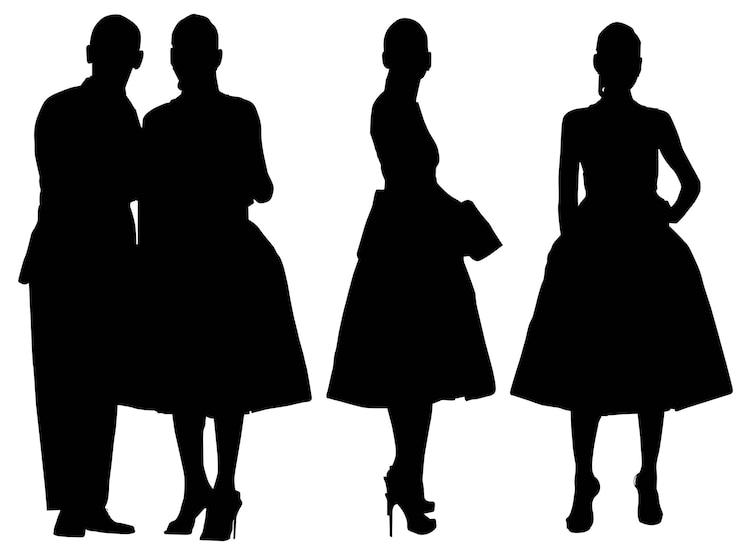 Vettore gruppo di silhouette ragazze con borsa