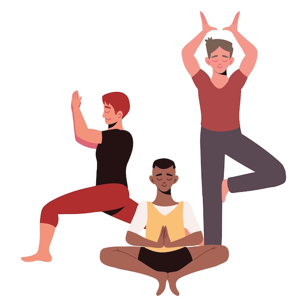 Gruppo di uomini che fanno yoga