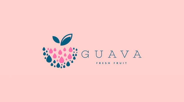 Guaiava Logo Design Concept Vector. Modello di progettazione del logo di frutta fresca Guaiava per le aziende nel commercio di frutta e nel negozio di bevande alla frutta