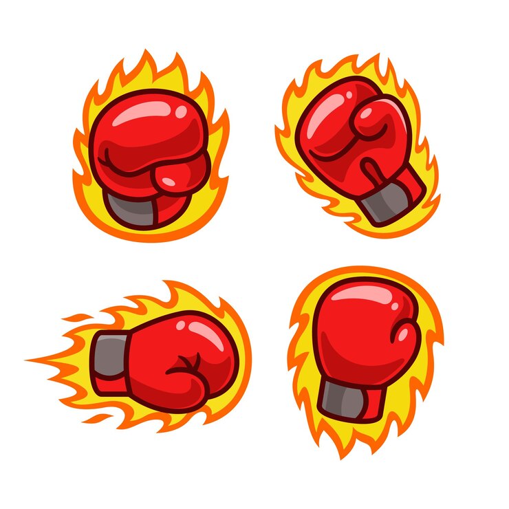 Guantoni da boxe in fiamme Set cartone animato