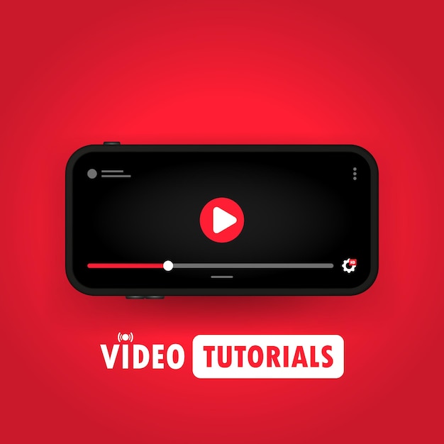 Guardare tutorial video sull'illustrazione dello smartphone. Educazione a distanza. Webinar, corso, formazione online. Vettore su sfondo isolato. ENV 10.